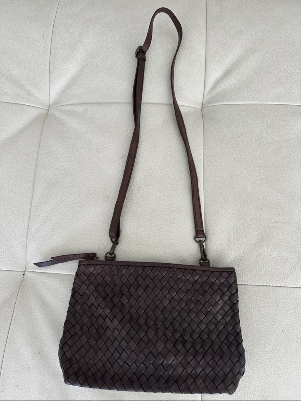 Woven Valentina Crossbody Bag in Dark Brown - Women's Shoulder Bag